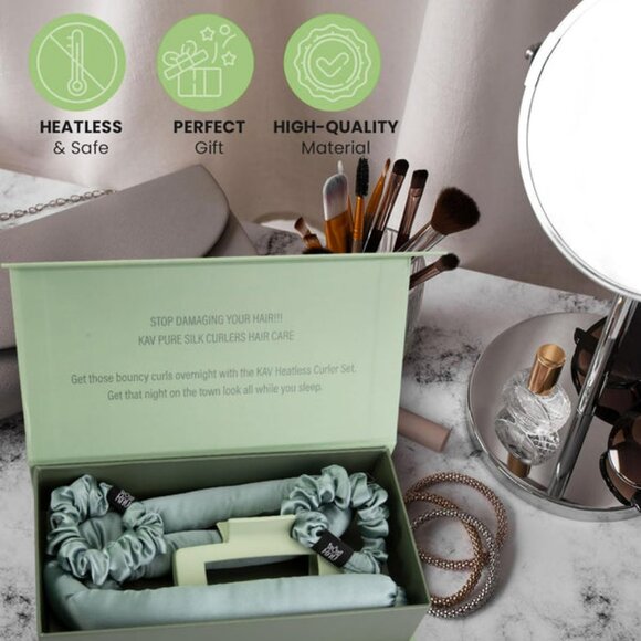 KAV Silk Heatless Curling Rod with Clip and Scrunchie Set, 4pcs set - Picture 3 of 4